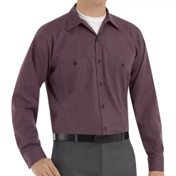 Men's Red Kap Classic-Fit Durastripe® Striped Button-Down Work Shirt -Tommy Hilfiger Shop 2575138 Charcoal Red Stripe