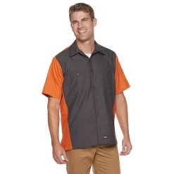 Men's Red Kap Short Sleeve Button-up Crew Shirt -Tommy Hilfiger Shop 3757932 Charcoal Orange