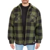Men's Smith's Workwear Sherpa-Lined Plaid Microfleece Shirt Jacket -Tommy Hilfiger Shop 4134567 Olive Black