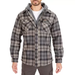 Men's Smith's Workwear Plaid Sherpa-Lined Microfleece Hooded Shirt Jacket -Tommy Hilfiger Shop 5156351 Black Gray