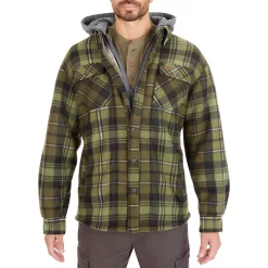 Men's Smith's Workwear Plaid Sherpa-Lined Microfleece Hooded Shirt Jacket -Tommy Hilfiger Shop 5156351 Black Olive