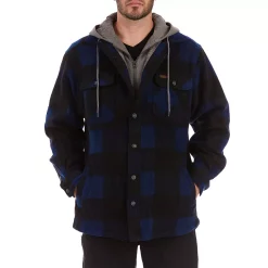 Men's Smith's Workwear Plaid Sherpa-Lined Microfleece Hooded Shirt Jacket -Tommy Hilfiger Shop 5156351 Blue Black
