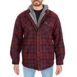 Men's Smith's Workwear Plaid Sherpa-Lined Microfleece Hooded Shirt Jacket -Tommy Hilfiger Shop 5156351 Burgundy
