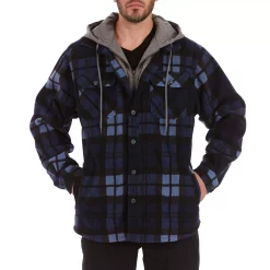 Men's Smith's Workwear Plaid Sherpa-Lined Microfleece Hooded Shirt Jacket -Tommy Hilfiger Shop 5156351 Navy