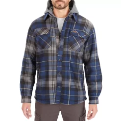 Men's Smith's Workwear Plaid Sherpa-Lined Microfleece Hooded Shirt Jacket -Tommy Hilfiger Shop 5156351 Navy Gray