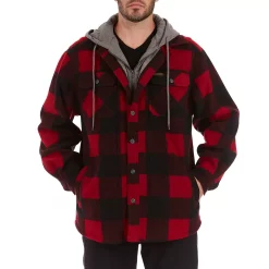 Men's Smith's Workwear Plaid Sherpa-Lined Microfleece Hooded Shirt Jacket -Tommy Hilfiger Shop 5156351 Red Black